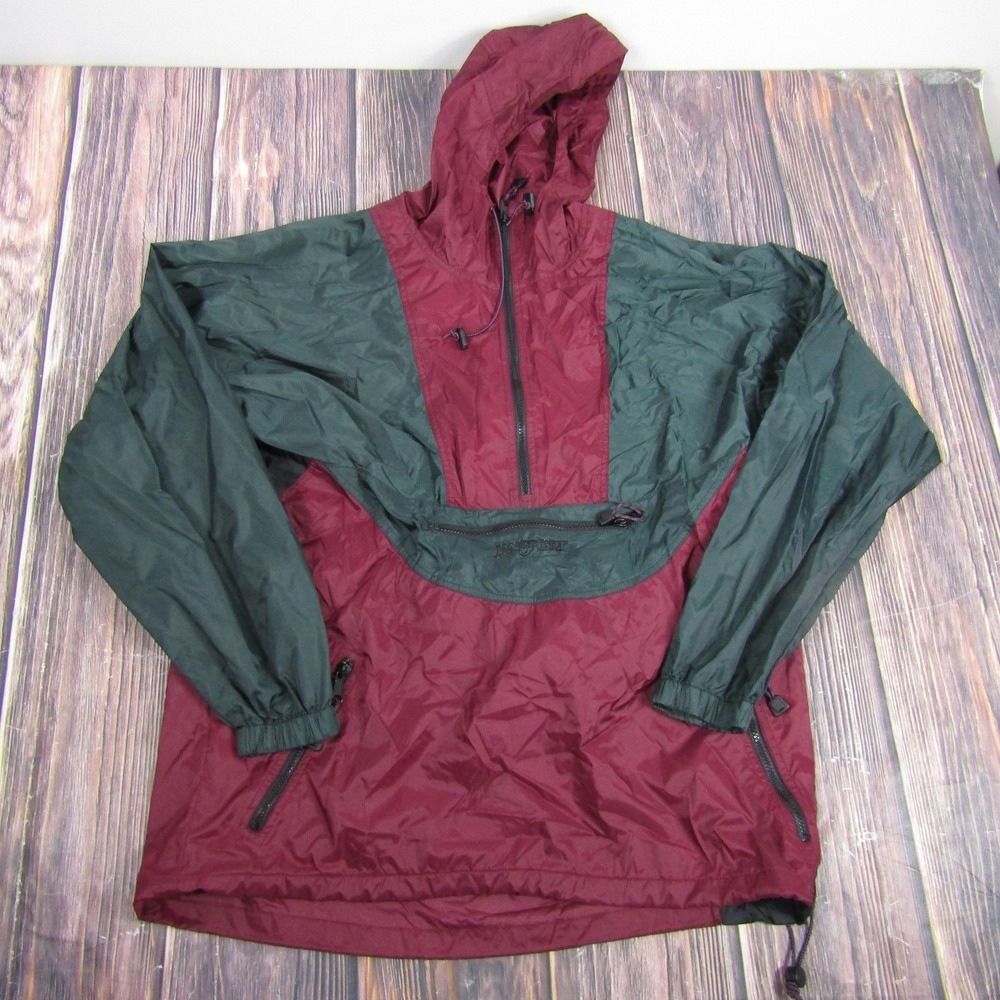 JanSport Jacket Mens Large Burgundy Green Anorak Windbreaker Hooded Half Zip